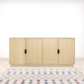 Natural Distressed Solid Wood Carved Geometric Sideboard with Four Doors