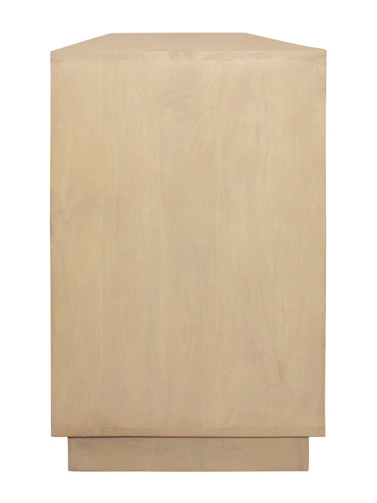 Natural Distressed Solid Wood Carved Geometric Sideboard with Four Doors