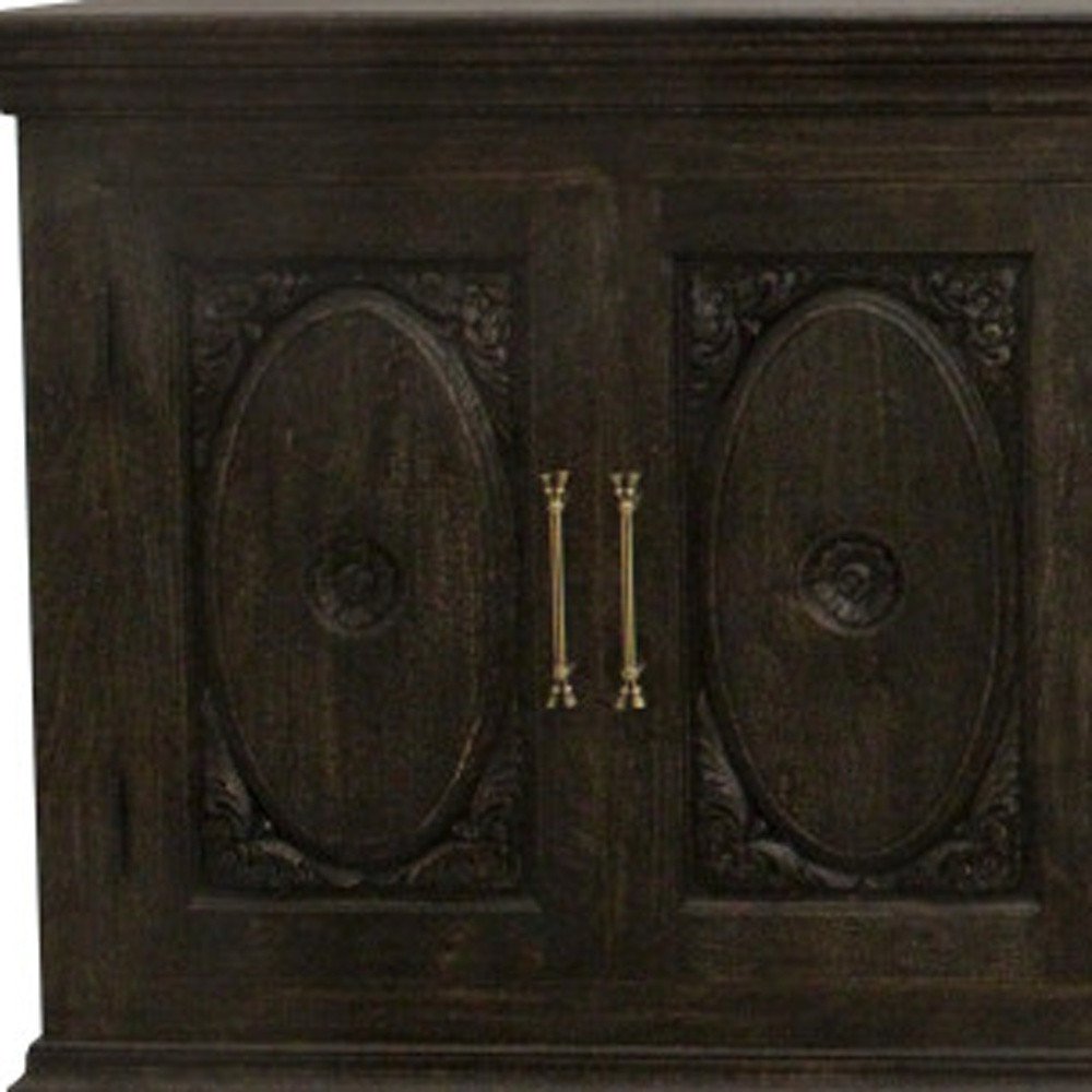 Black Distressed Solid Wood Carved Floral Sideboard with Six Doors - 103-inch