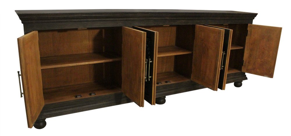 Black Distressed Solid Wood Carved Floral Sideboard with Six Doors - 103-inch