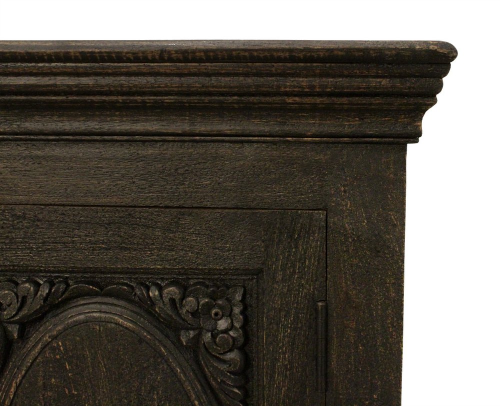 Black Distressed Solid Wood Carved Floral Sideboard with Six Doors - 103-inch