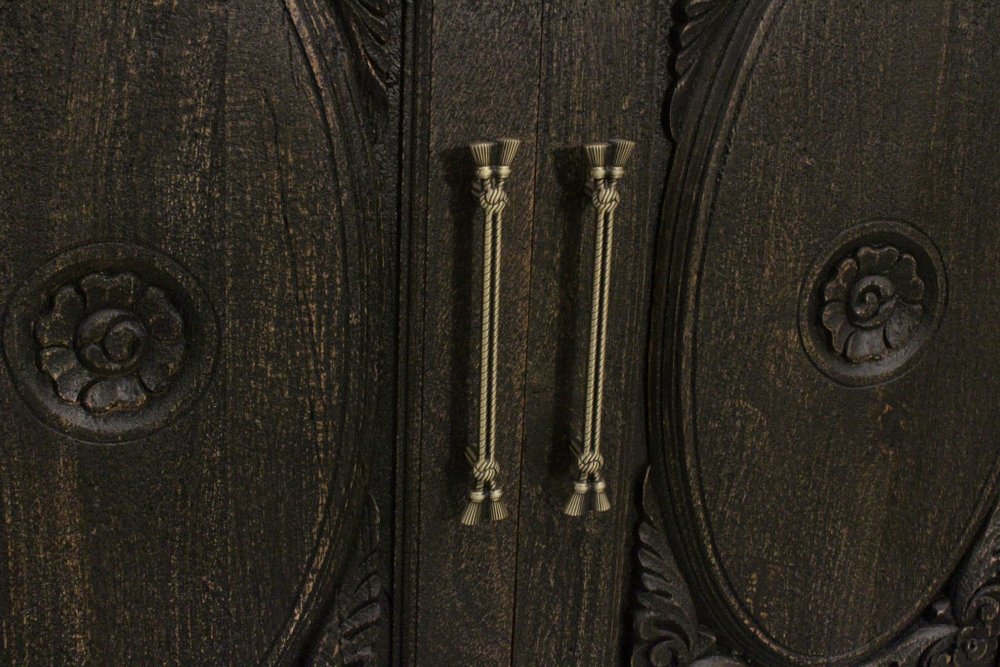 Black Distressed Solid Wood Carved Floral Sideboard with Six Doors - 103-inch