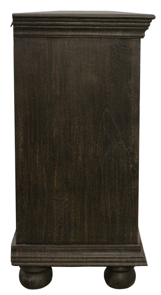 Black Distressed Solid Wood Carved Floral Sideboard with Six Doors - 103-inch