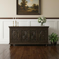 Black Distressed Solid Wood Carved Floral Sideboard with Four Doors - 73-inch