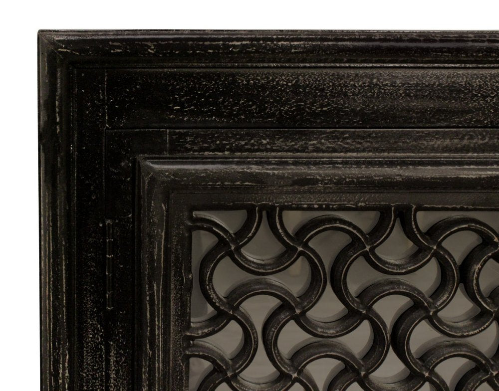 Black Distressed Solid Wood Carved Geometric Sideboard with Four Doors - 76-inch