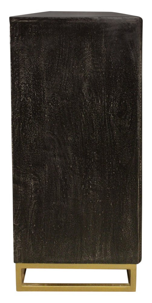 Black Distressed Solid Wood Carved Geometric Sideboard with Four Doors - 76-inch