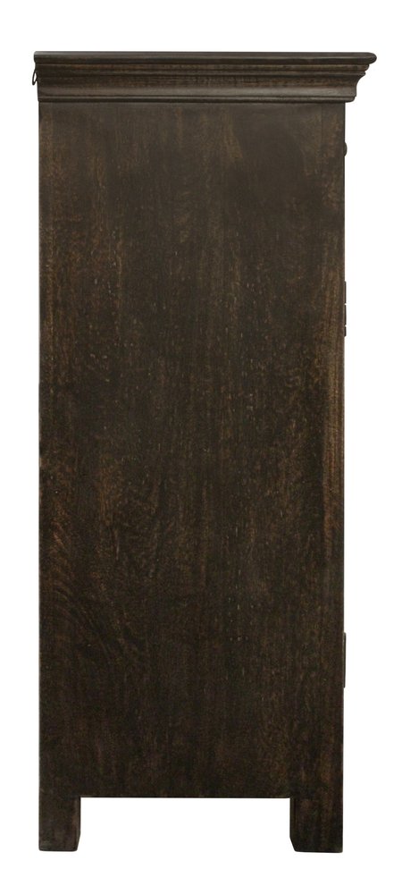 Black Distressed Solid Wood Carved Floral Four Drawer Sideboard with Four Doors