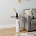 Silver and White Aluminum and Marble Pedestal End Table - 22-inch