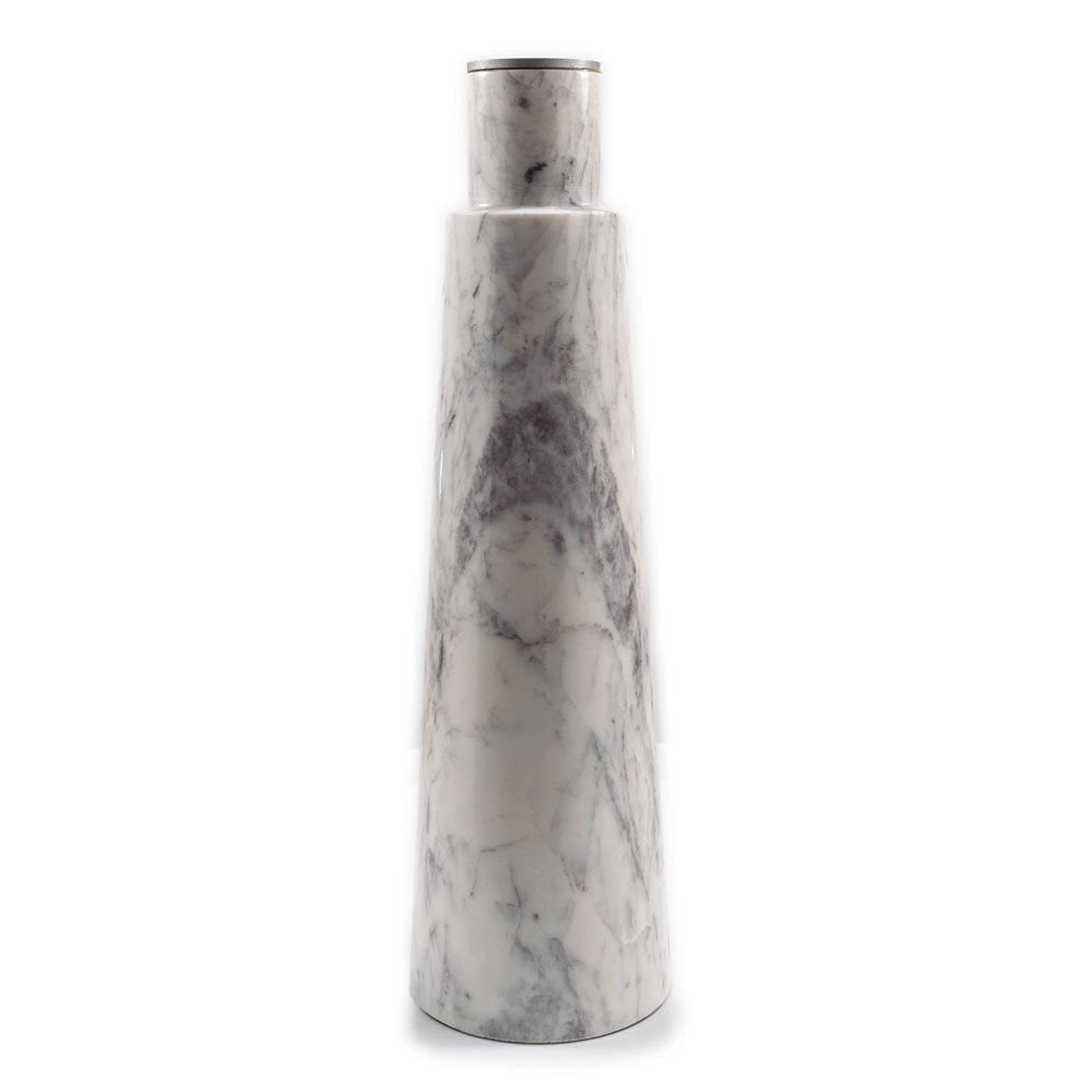 Silver and White Aluminum and Marble Pedestal End Table - 22-inch