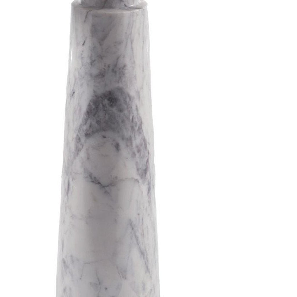 Silver and White Aluminum and Marble Pedestal End Table - 22-inch