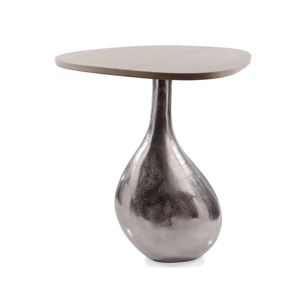 Silver and Beige Cast Aluminum and Marble Pedestal End Table - 22-inch