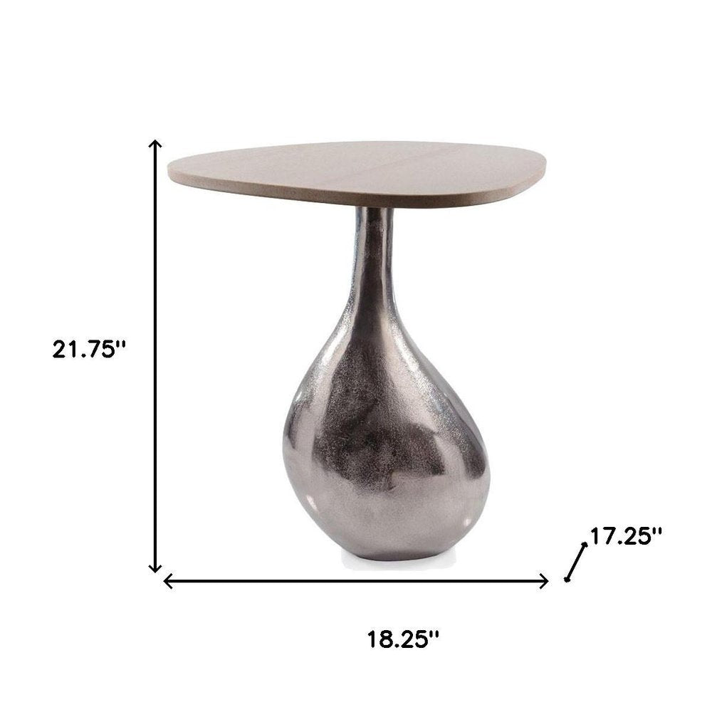 Silver and Beige Cast Aluminum and Marble Pedestal End Table - 22-inch