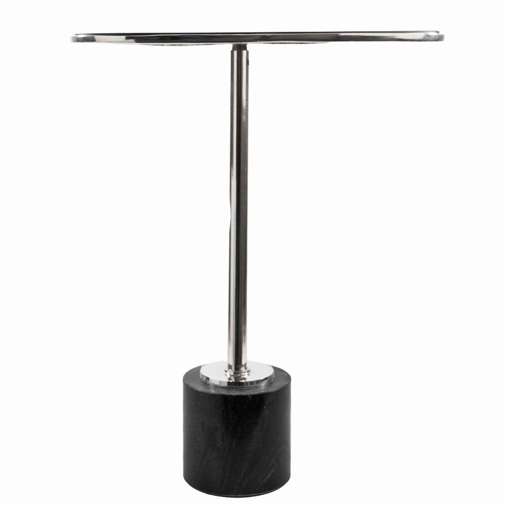 Smoky Black and Silver Aluminum Glass and Marble Pedestal End Table