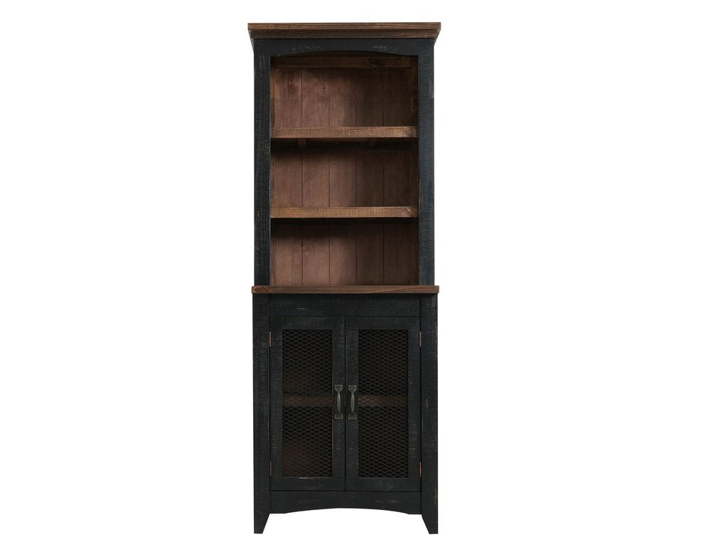 Brown and Black Distressed Wood Dining Hutch with Two Doors - 72-inch