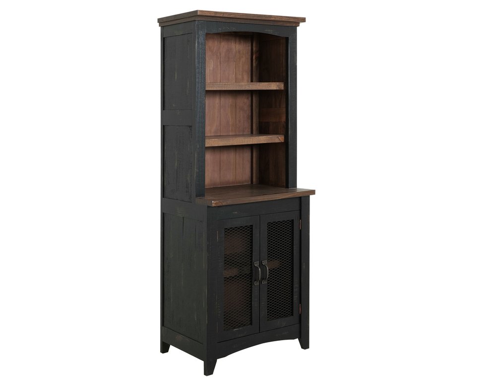Brown and Black Distressed Wood Dining Hutch with Two Doors - 72-inch
