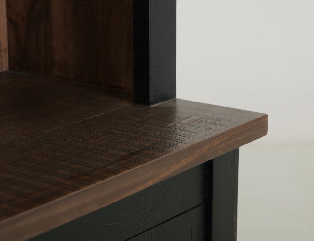 Brown and Black Distressed Wood Dining Hutch with Two Doors - 72-inch
