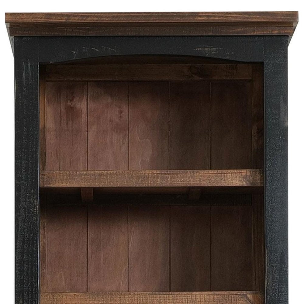 Brown and Black Distressed Wood Dining Hutch with Two Doors - 72-inch
