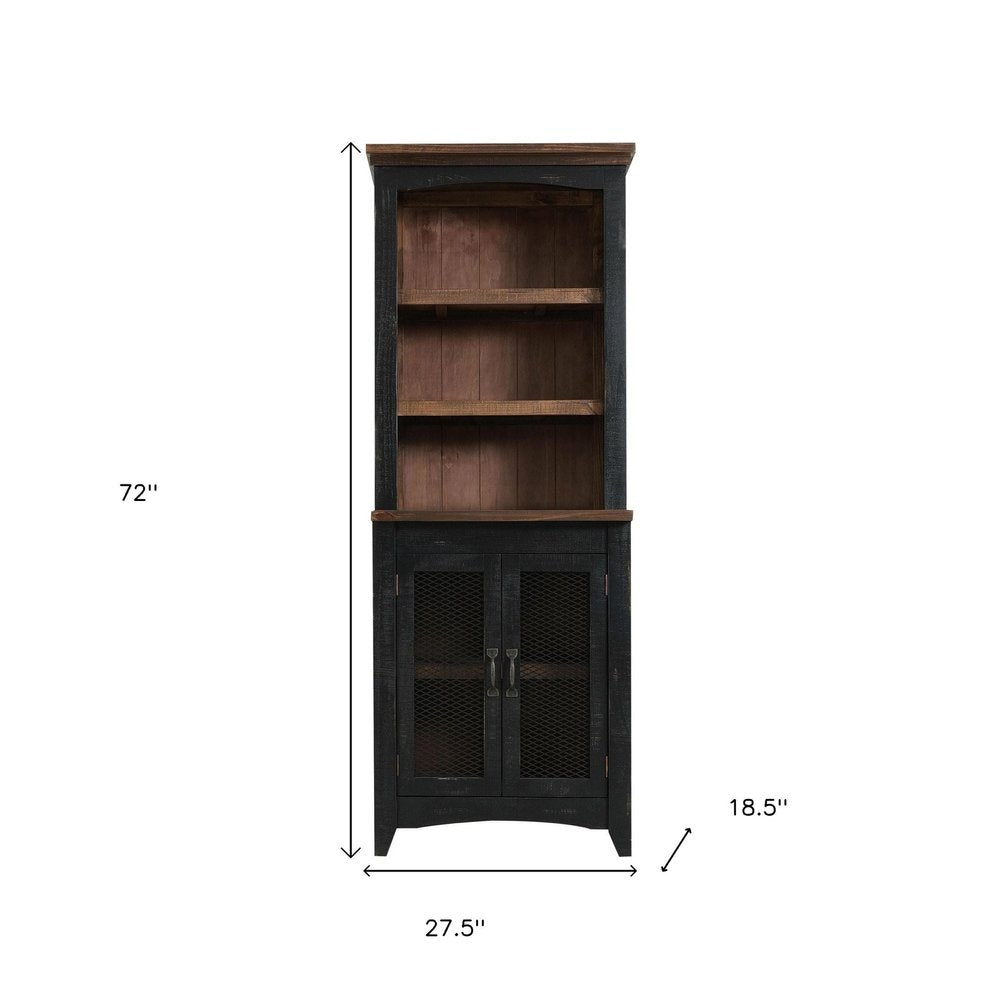 Brown and Black Distressed Wood Dining Hutch with Two Doors - 72-inch