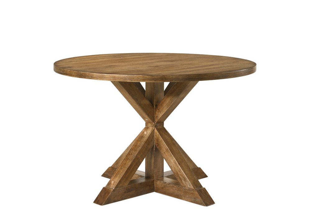 Oak Wood Cross Leg Base Round Top Dining Table - 48-inch