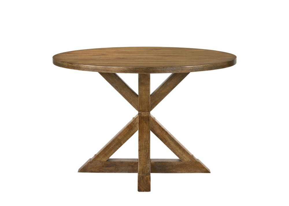 Oak Wood Cross Leg Base Round Top Dining Table - 48-inch