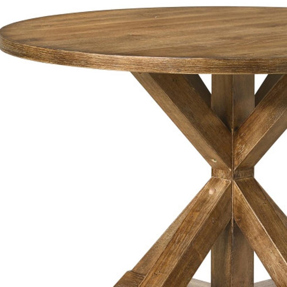 Oak Wood Cross Leg Base Round Top Dining Table - 48-inch