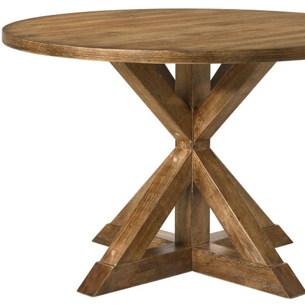 Oak Wood Cross Leg Base Round Top Dining Table - 48-inch
