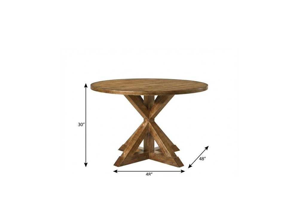 Oak Wood Cross Leg Base Round Top Dining Table - 48-inch