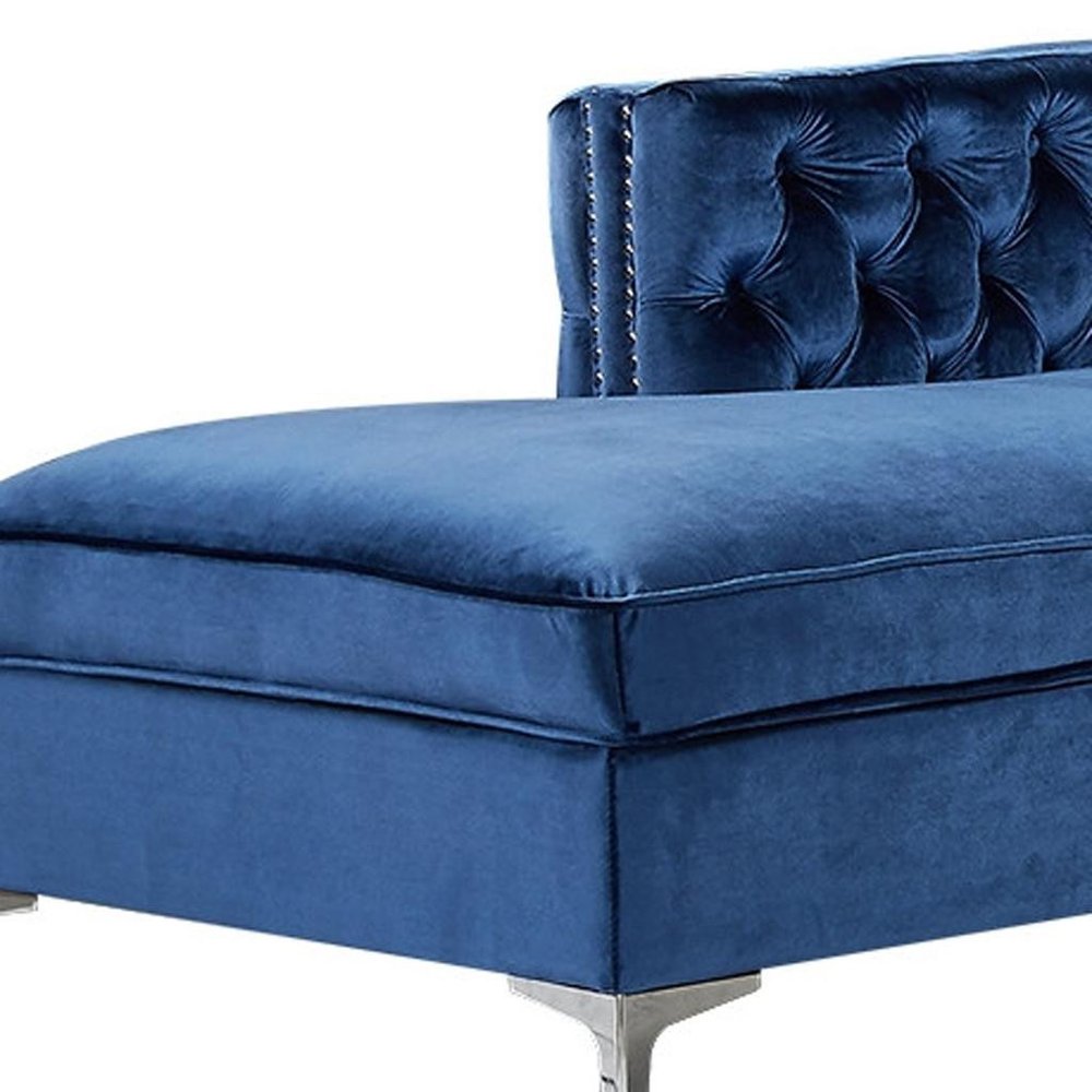 Navy Blue Velvet Rectangular Sofa and Chaise Sectional and Toss Pillows