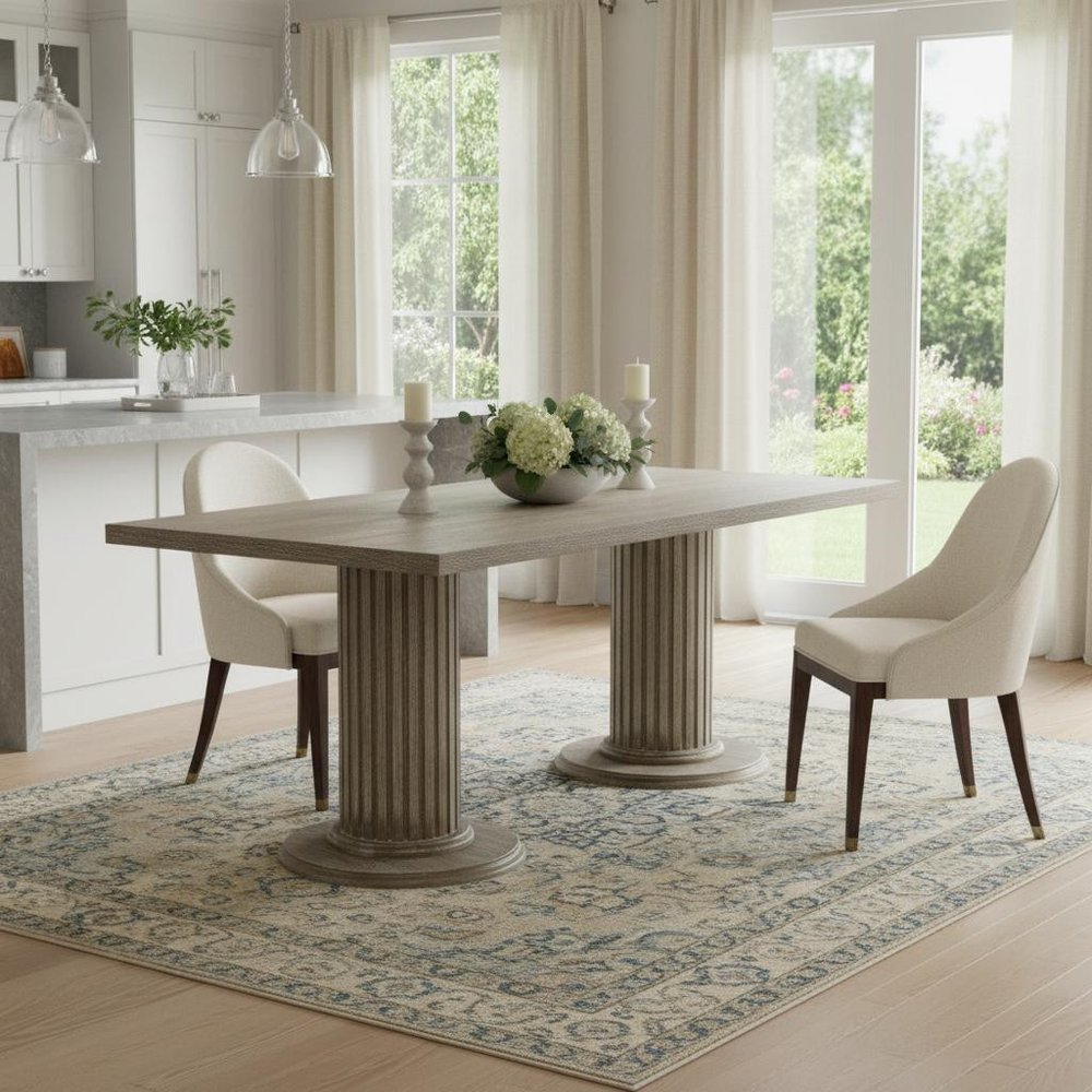 Gray Wood Double Pedestal Base Dining Table - 84-inch