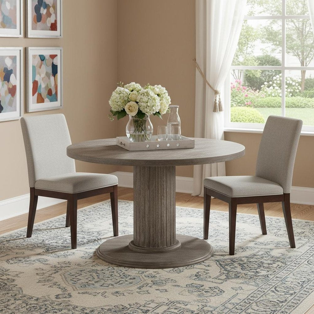 Gray Wood Pedestal Base Round Top Dining Table - 47-inch