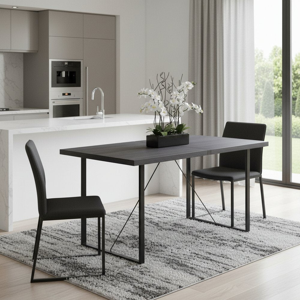 Dark Gray and Black Wood and Iron Sled Base Dining Table - 64-inch