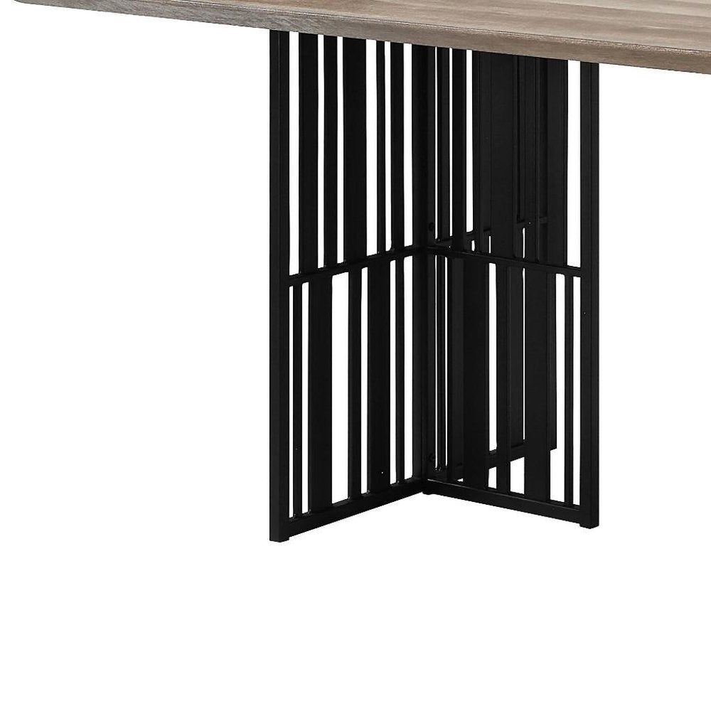 Oak and Black Wood and Iron Double Pedestal Base Dining Table - 72-inch