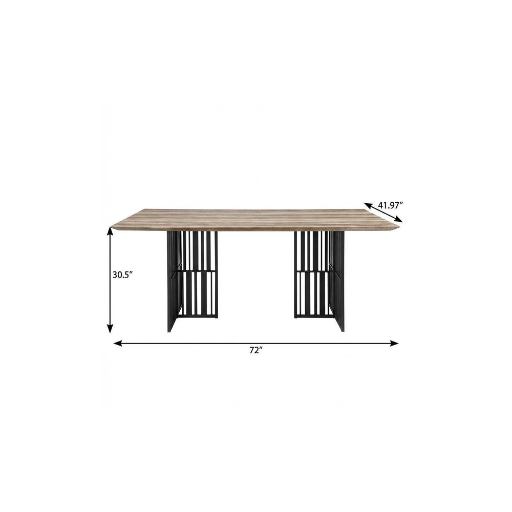 Oak and Black Wood and Iron Double Pedestal Base Dining Table - 72-inch