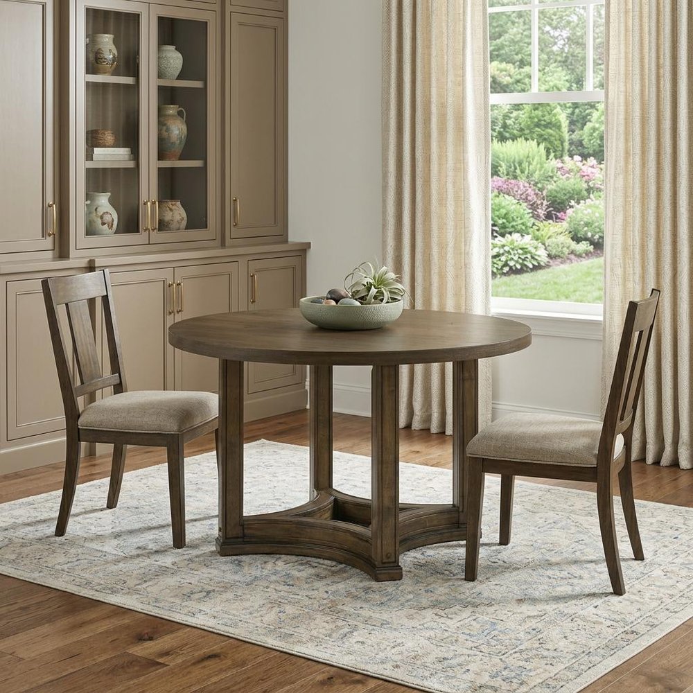 Oak Solid Wood Frame Base Round Top Dining Table - 47-inch