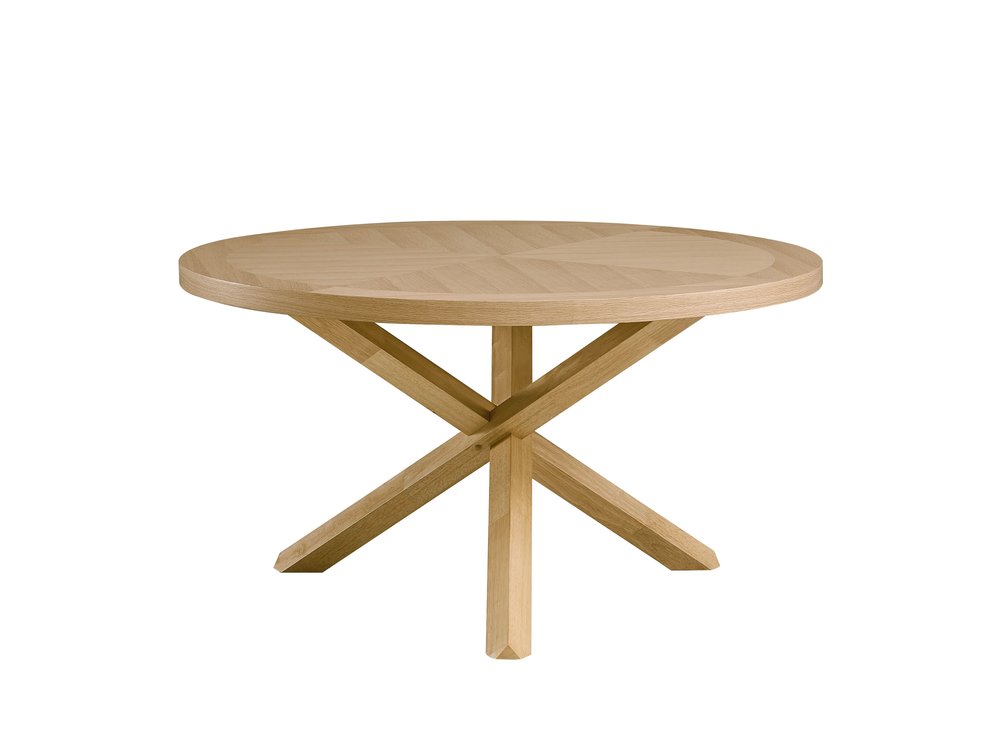 Oak Wood Cross Leg Base Round Top Dining Table - 54-inch