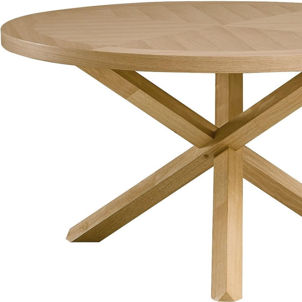 Oak Wood Cross Leg Base Round Top Dining Table - 54-inch