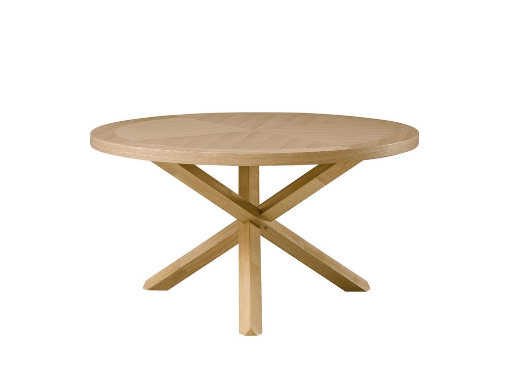 Oak Wood Cross Leg Base Round Top Dining Table - 54-inch