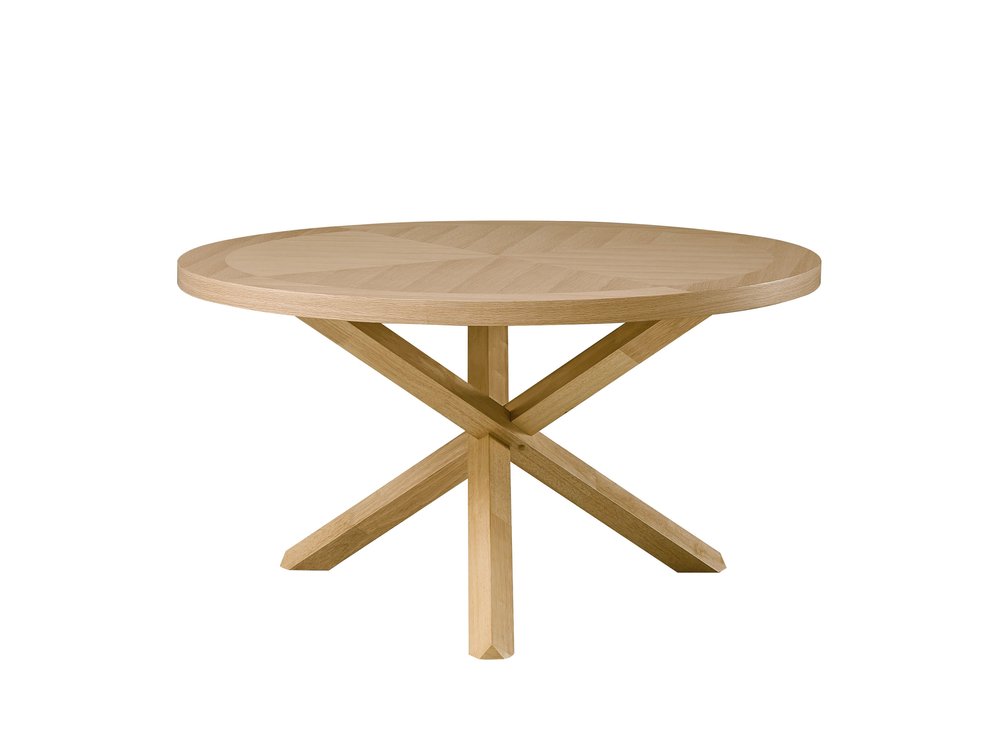 Oak Wood Cross Leg Base Round Top Dining Table - 54-inch