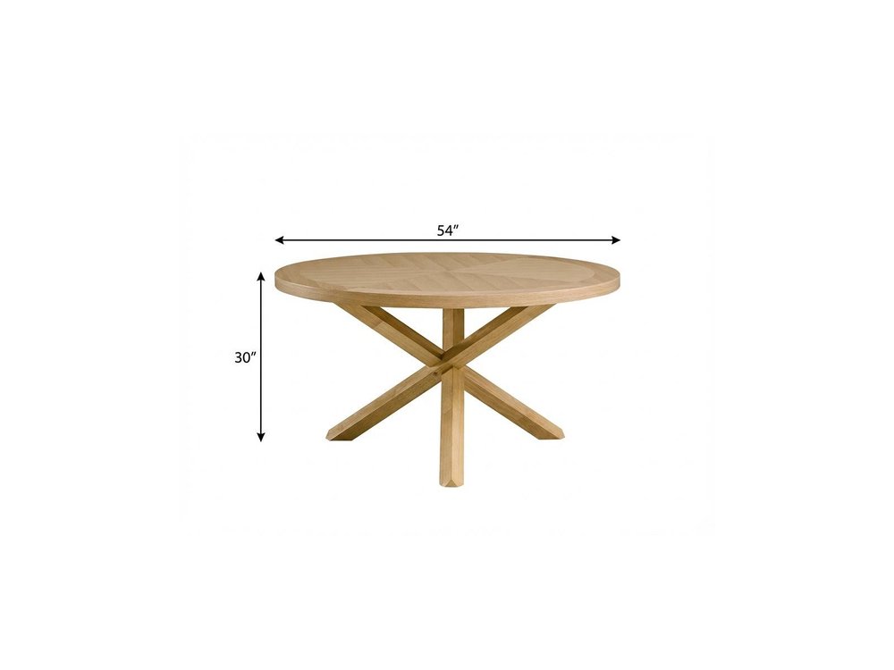 Oak Wood Cross Leg Base Round Top Dining Table - 54-inch