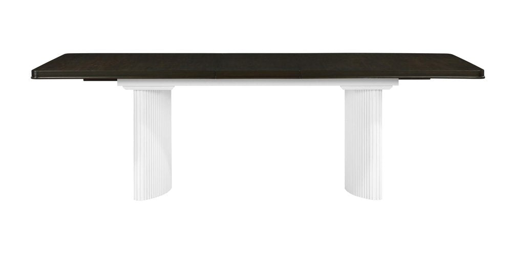 Walnut and White Wood Removable Leaf Double Pedestal Base Extendable Dining Table