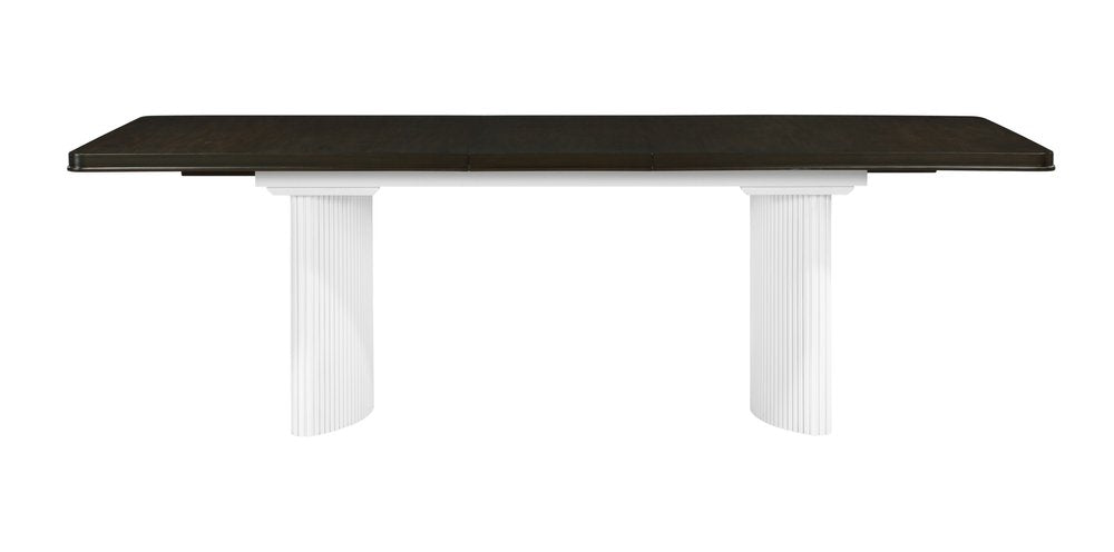 Walnut and White Wood Removable Leaf Double Pedestal Base Extendable Dining Table