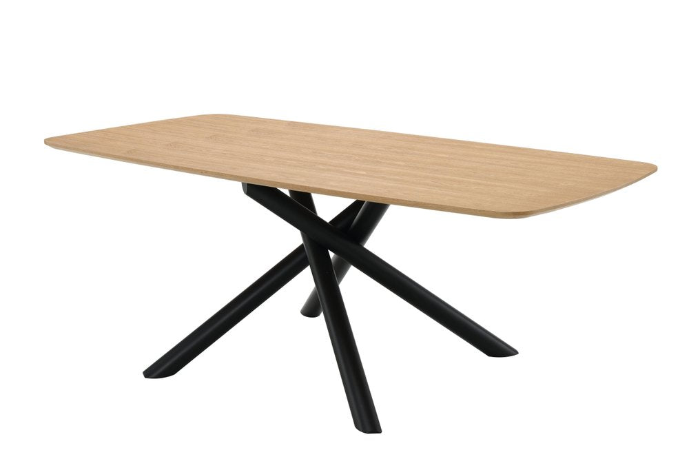 Natural and Black Wood and Iron Cross Leg Base Dining Table - 79-inch