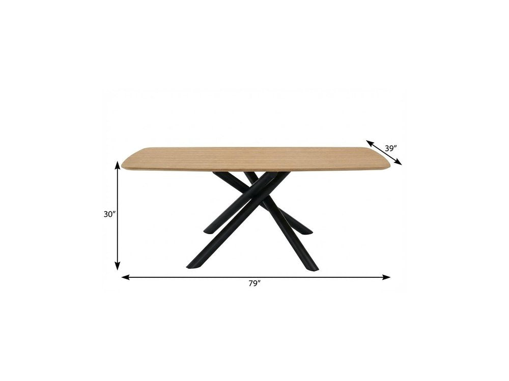 Natural and Black Wood and Iron Cross Leg Base Dining Table - 79-inch