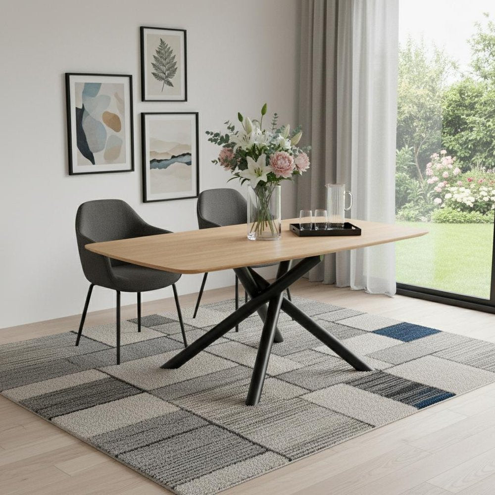 Natural and Black Wood and Iron Cross Leg Base Dining Table - 79-inch