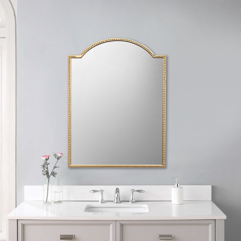 Gold Metal Beaded Arch Accent Mirror - 32-inch