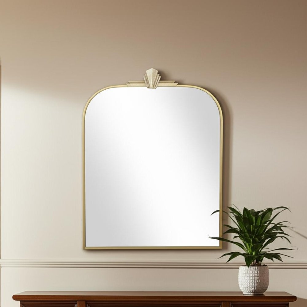 Gold Metal Art Deco Arch Accent Mirror - 31-inch