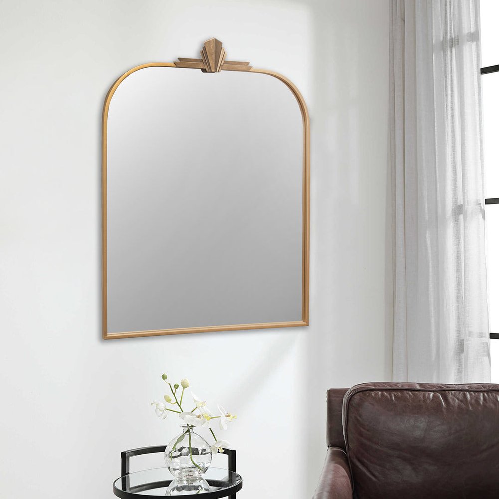 Gold Metal Art Deco Arch Accent Mirror - 31-inch