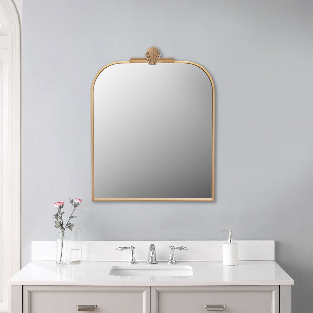 Gold Metal Art Deco Arch Accent Mirror - 31-inch