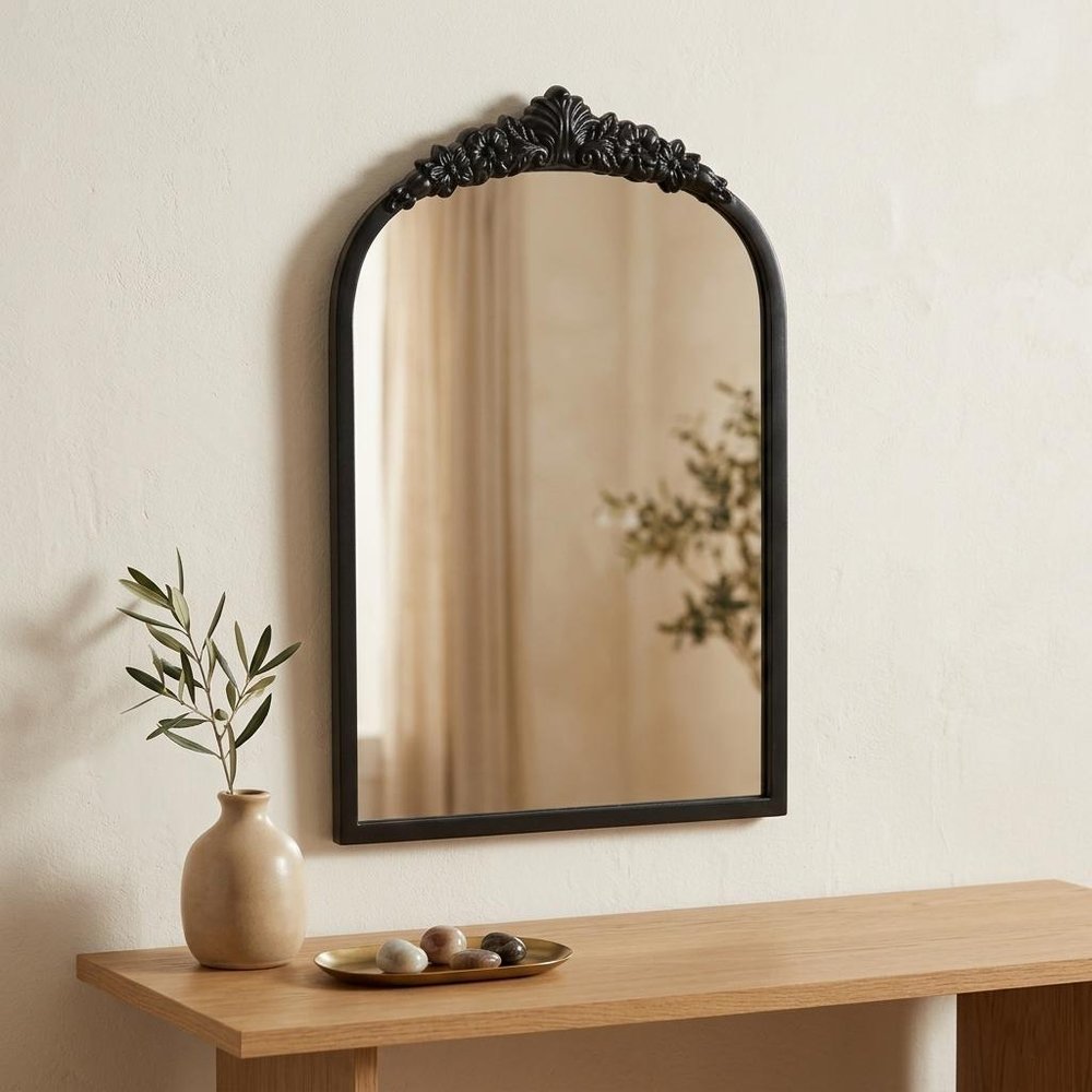 Black Metal Arch Accent Mirror - 16-inch