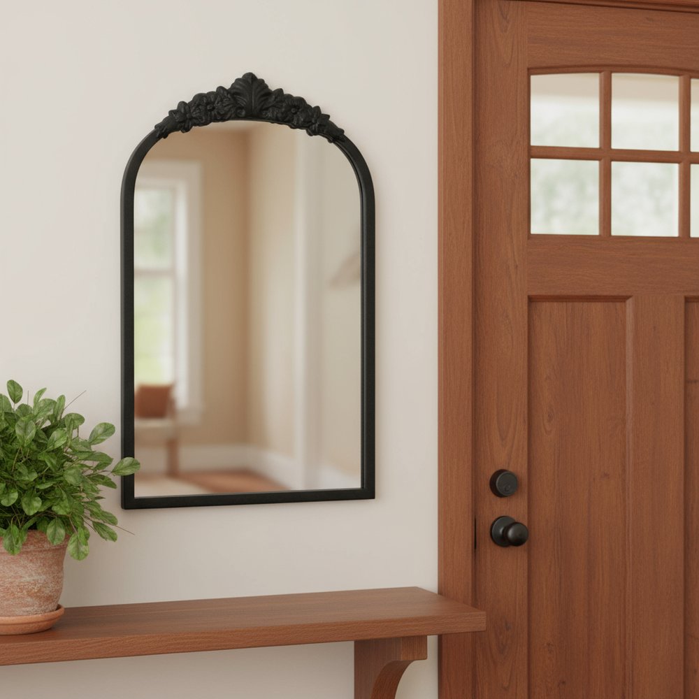 Black Metal Arch Accent Mirror - 16-inch